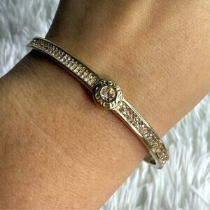 COACH Logo Single Crystal Chip Open Circle Bangle Bracelet Cuff Crystal Pave